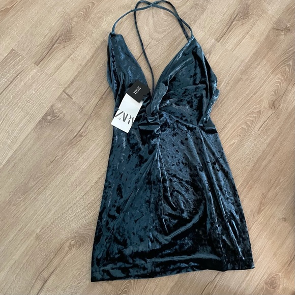 Zara Dresses & Skirts - ZARA BLUE VELVET DRESS FESTIVE SEASON COLLECTION